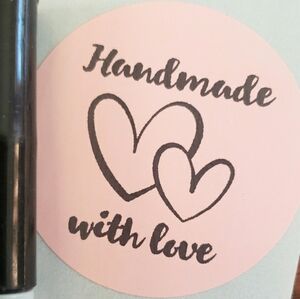 3/$15 HANDMADE WITH LOVE Large Round Two Inch Pink Sticker SET of 50